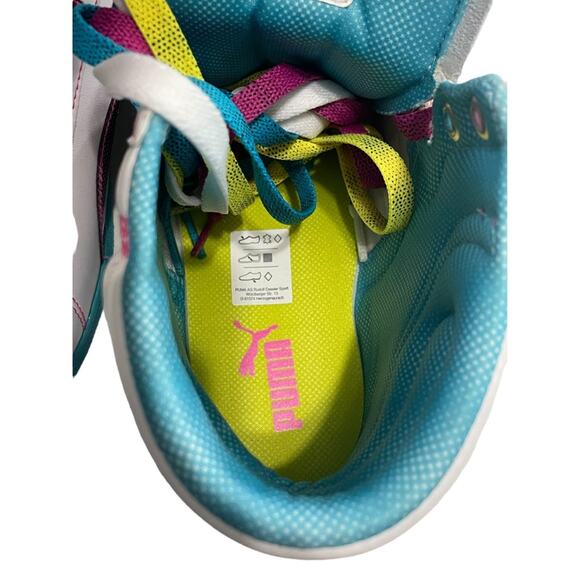 Puma Women's High Top Sneakers White Leather Trainers Neon 8.5 Y2K - Picture 5 of 10